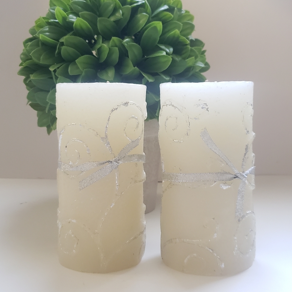 Elegant Cream Candles with Silver Accents